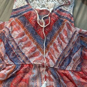 Colorful Paisley Dress with Lace Accents